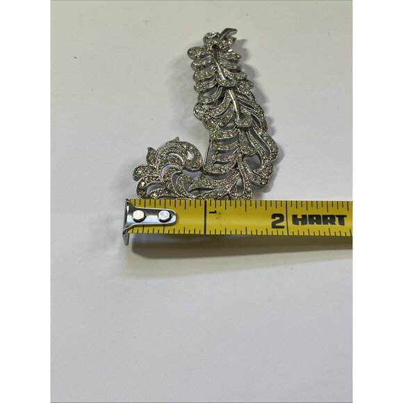 Vintage Kenneth J Lane KJL Diamanté Rhinestone Feather Plume Silver Tone Brooch - Picture 7 of 7